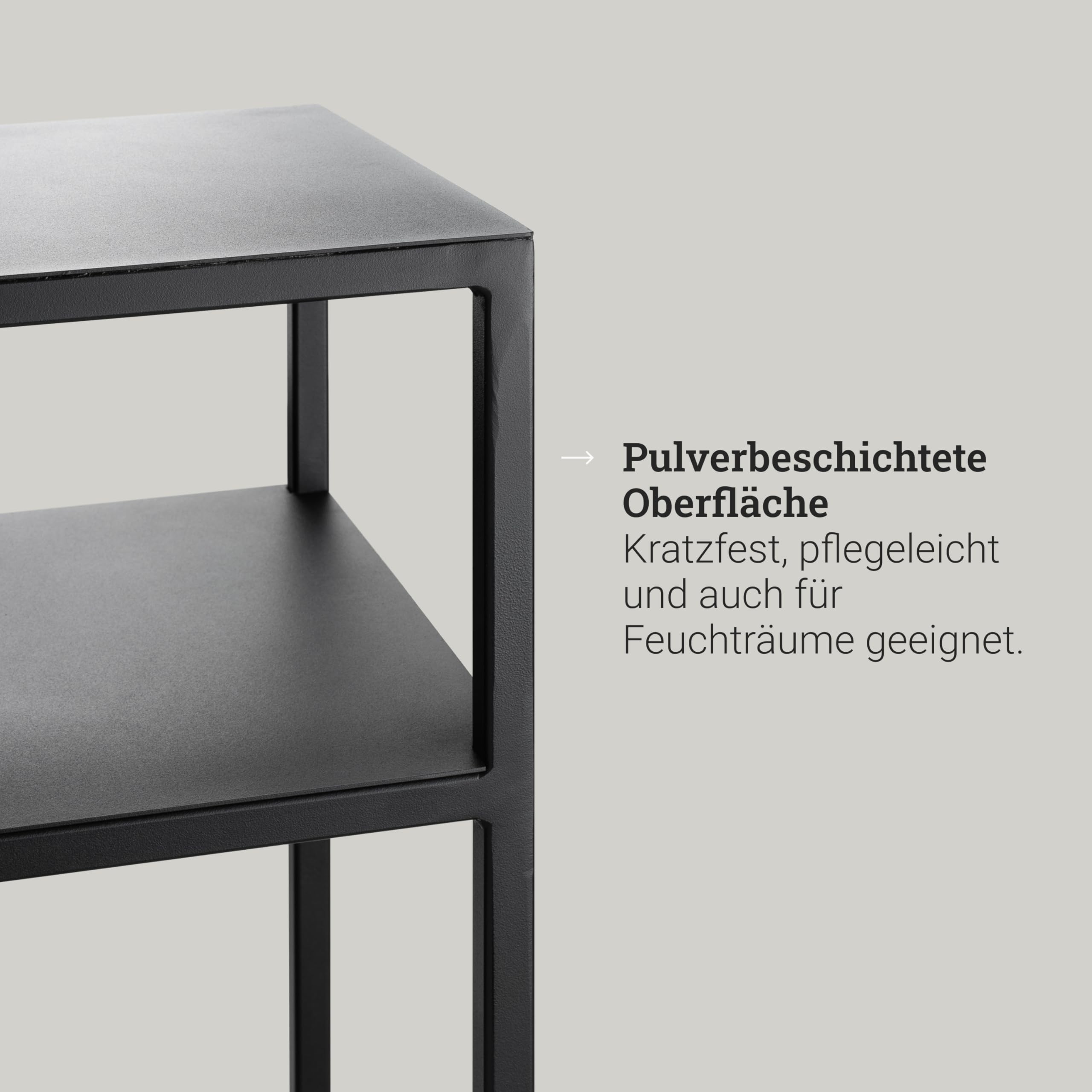 Natural Goods Berlin 1x RECHTECK Konsolentisch Schwarz - Schmales Sideboard Outdoor Regal Hinter Couch Regal Hinter Sofa - Beistelltisch Schwarz Metall - Konsolentisch Schmal - Standregal - Side Table