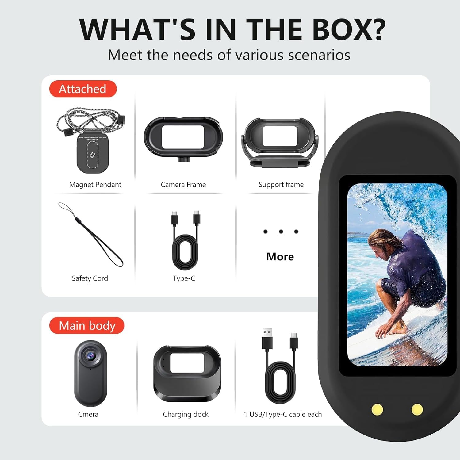 Mini Camara Acción 360 Cámara Deportiva WiFi Bodycam Cámara Casco Moto Magnética 1080P Camera Corporal Buceo Impermeable CAM Vlog POV para Deportes Actividades al Aire Libre Negro
