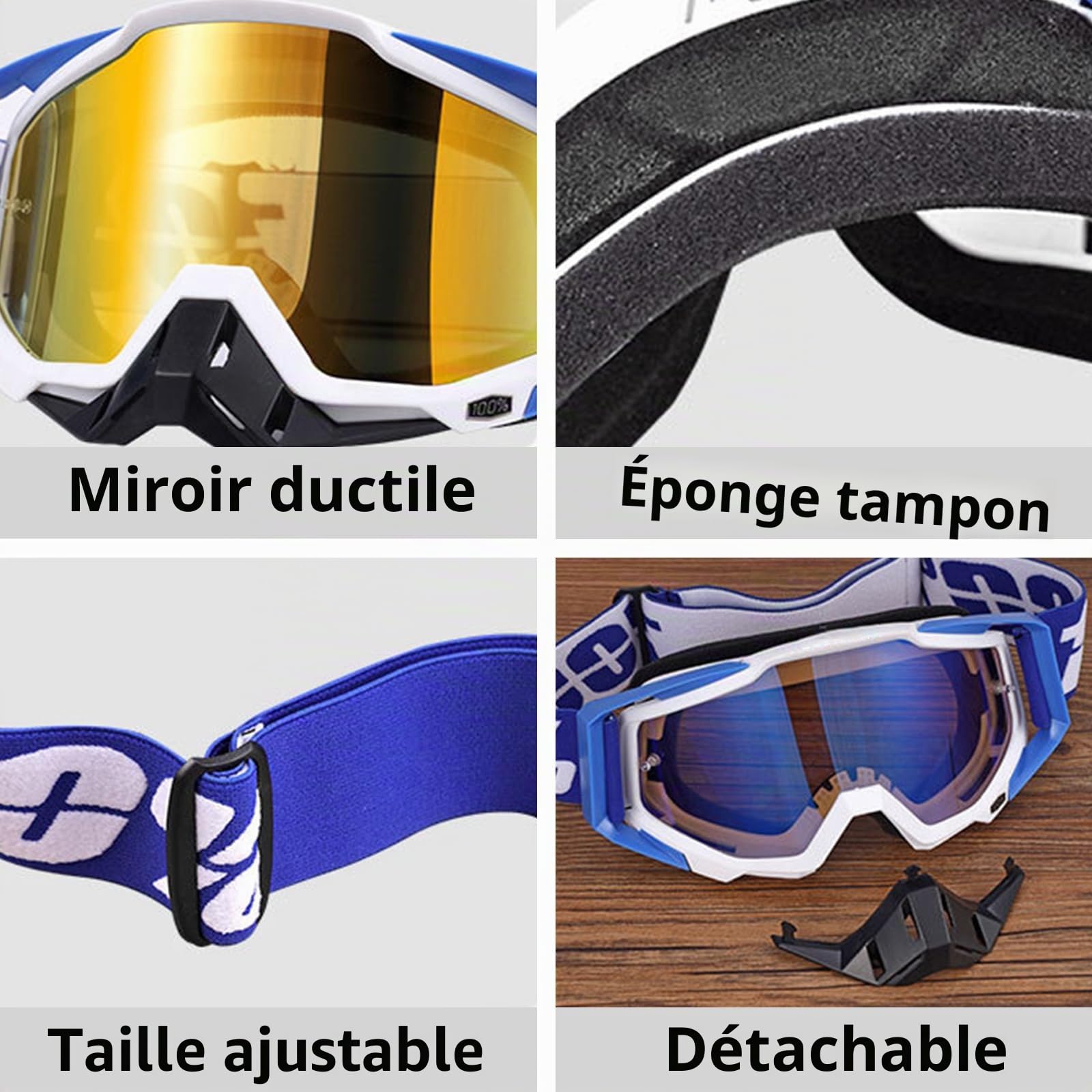 Lunettes de motocross, lunettes de motocross coupe-vent et étanche à la poussière, lunettes de ski, lunettes de cross pour dirt bike, lunettes anti-buée et UV pour ski, lunettes de course tout-terrain
