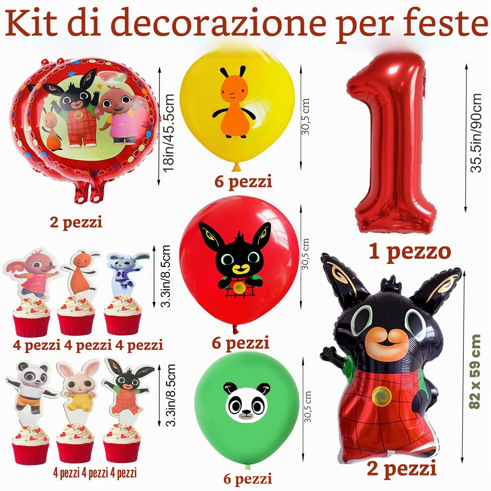 Bing Compleanno 1, 101 Pcs Stoviglie esta C-ompleanno, Bing Decorazioni per la tavola del C-ompleanno del Coniglietto, Piatto Bandiera Tovagliolo Tazza Tovaglia per Feste