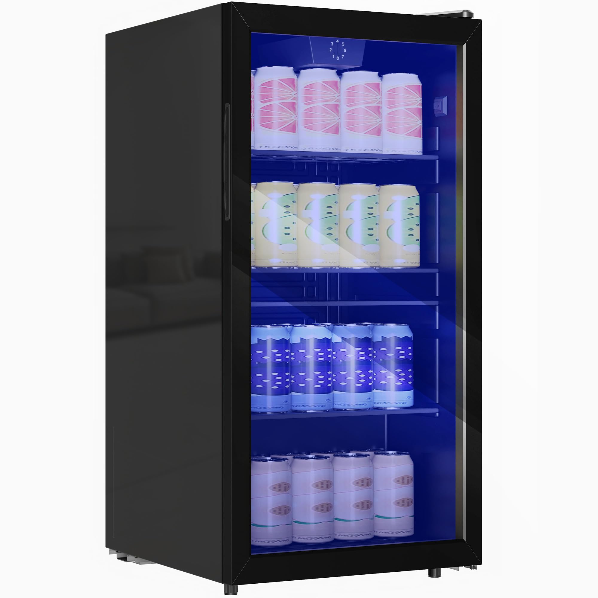 HOMCOM Réfrigérateur à Boissons 93 L, Frigo 115 Canettes, Porte Vitrée, Éclairage LED, Contrôle Température, Noir