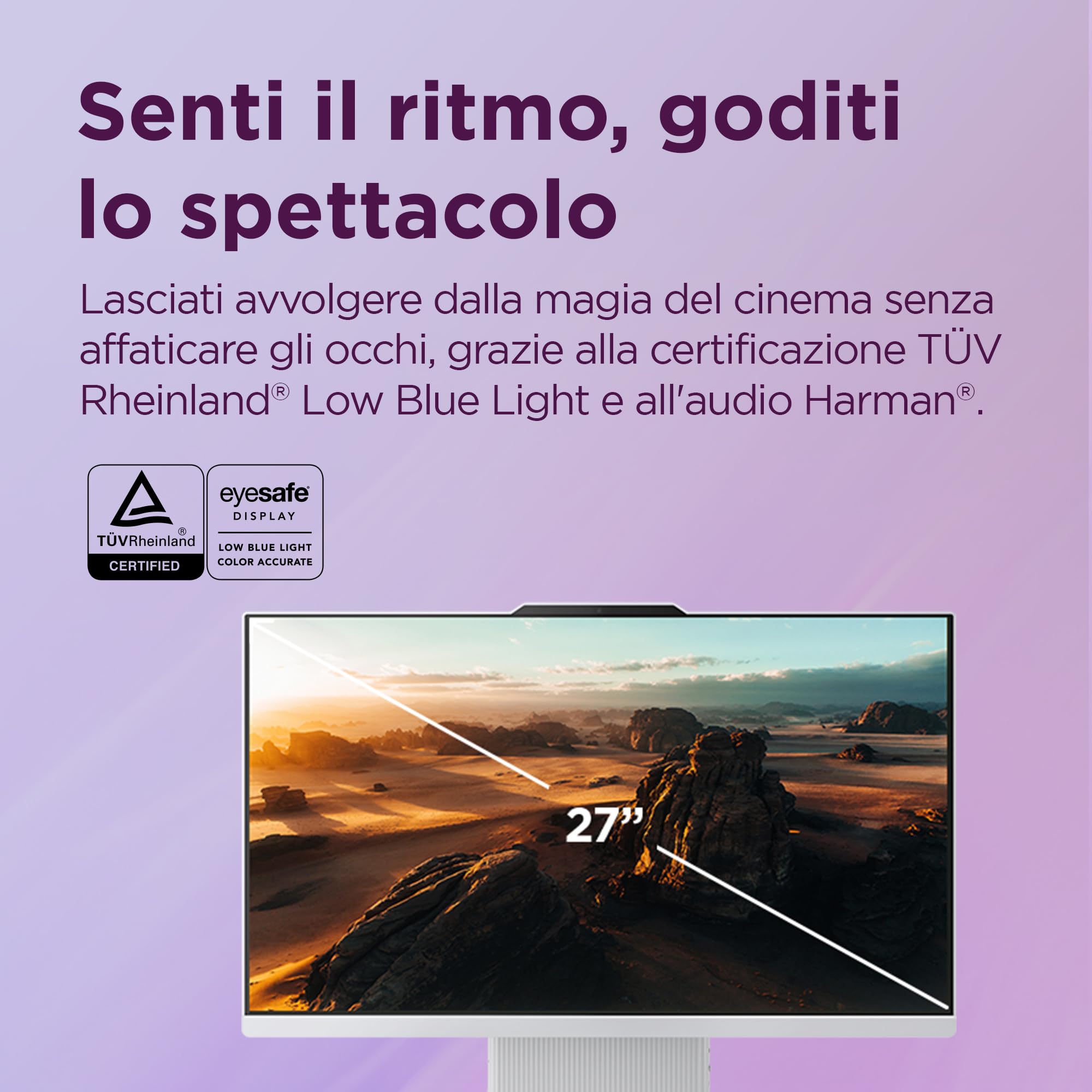 Lenovo IdeaCentre Computer desktop All-In-One, Display 27" FHD, AMD Ryzen 5 7535HS, 512GB SSD, RAM 16GB, Base di ricarica smartphone wireless, Speakers, WiFi 6, Windows 11 H, Tastiera + Mouse Wireless