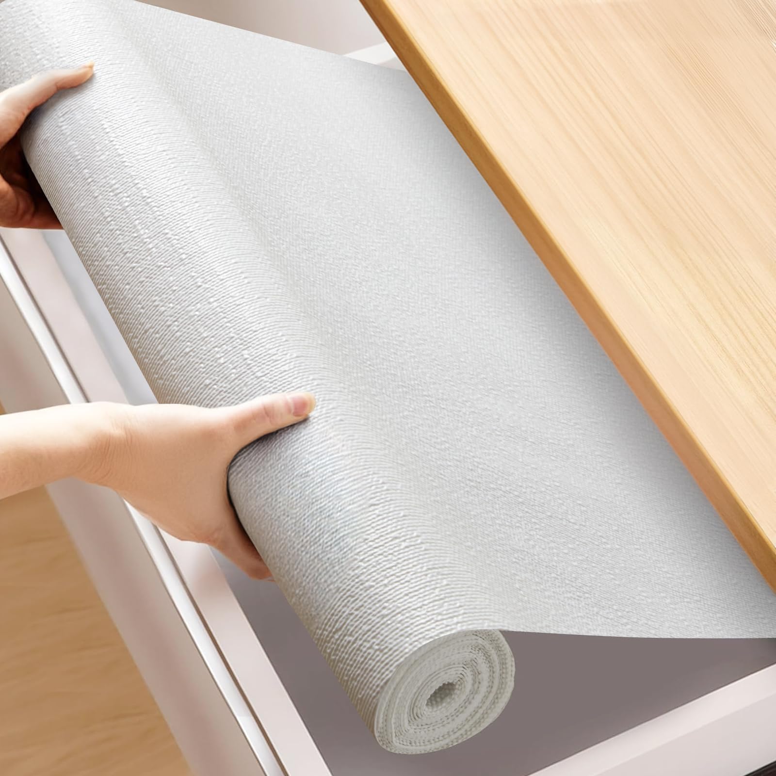 Moriah Shelf Liner for Kitchen Cabinet Non-Adhesive, Thickened Drawer Liner No Slip for Dresser Waterproof Cabinet Paper Liner for Bathroom Shelves Protects Surfaces(White,12'' x 10')