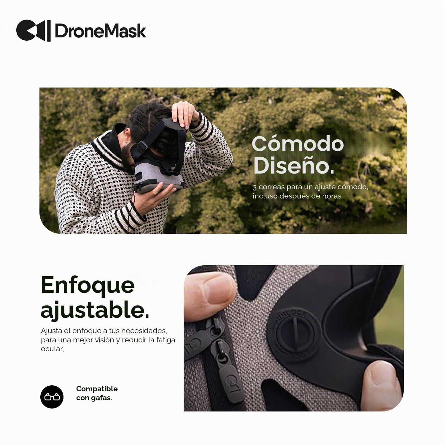 DroneMask 2 VR - Gafas de Realidad Virtual para Drones - Compatible con dji, Skydio, Autel y más - Negro - iOS y Android