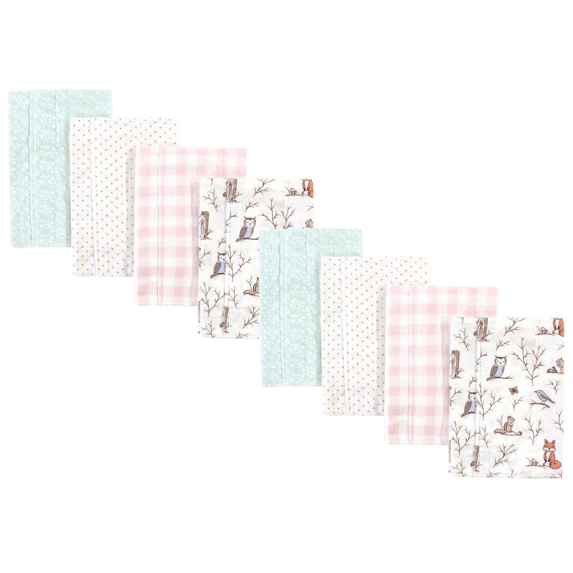 Hudson Baby Cotton Poly Flannel Burp Cloths Multipack, Enchanted Forest 8-Pack, One Size