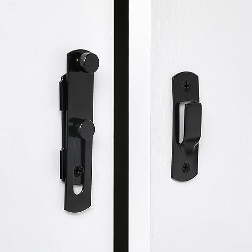 Miniatura 4 de INIRET Paquete de 4 pestillos para puerta de granero, 3.93 x 2.75 pulgadas, de acero inoxidable negro, cerraduras de puerta abatibles, cerraduras de