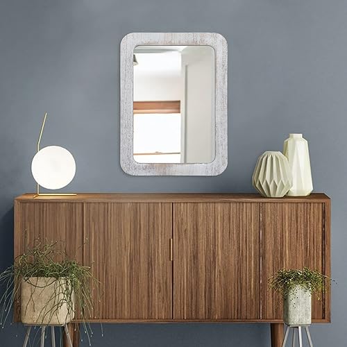 Miniatura 8 de Espejo rectangular para pared, espejo de madera, espejo de pared blanco rústico, espejo decorativo con marco de madera, espejo colgante rectangular