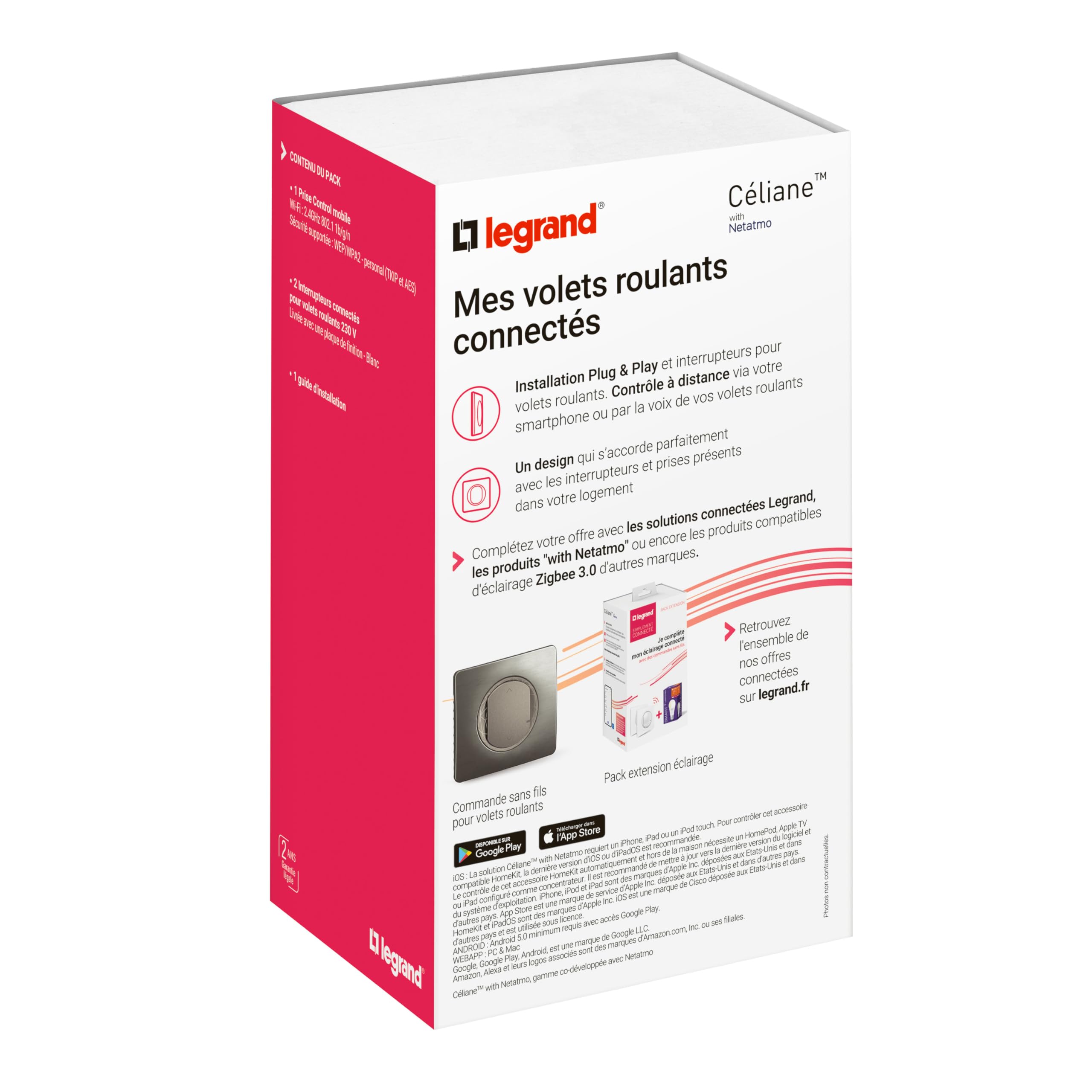LEGRAND - Pack de Démarrage pour Volets Roulants Connectés Céliane with Netatmo - 2 Interrupteurrupteurs Connectés + 1 Passerelle de Connexion - Blanc Emaillé
