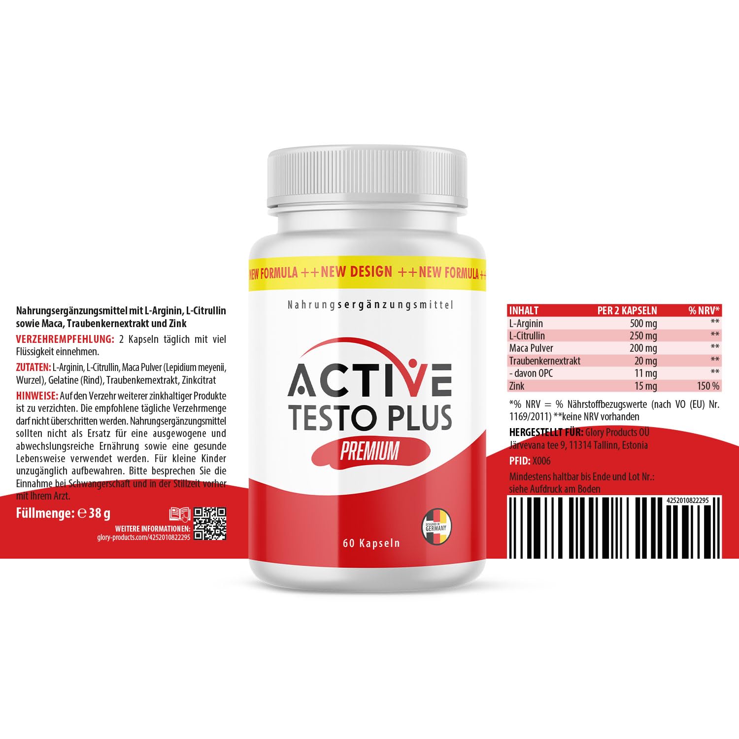 Active Testo Plus Premium Kapseln | Kraft für den aktiven Mann | Einfache Anwendung | Inhalt 60 Kapseln