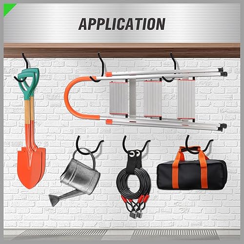 Miniatura 24 de Ganchos de almacenamiento de garaje resistentes, 6 ganchos de bicicleta para pared de garaje, ganchos de garaje utilitarios, gancho en J de montaje
