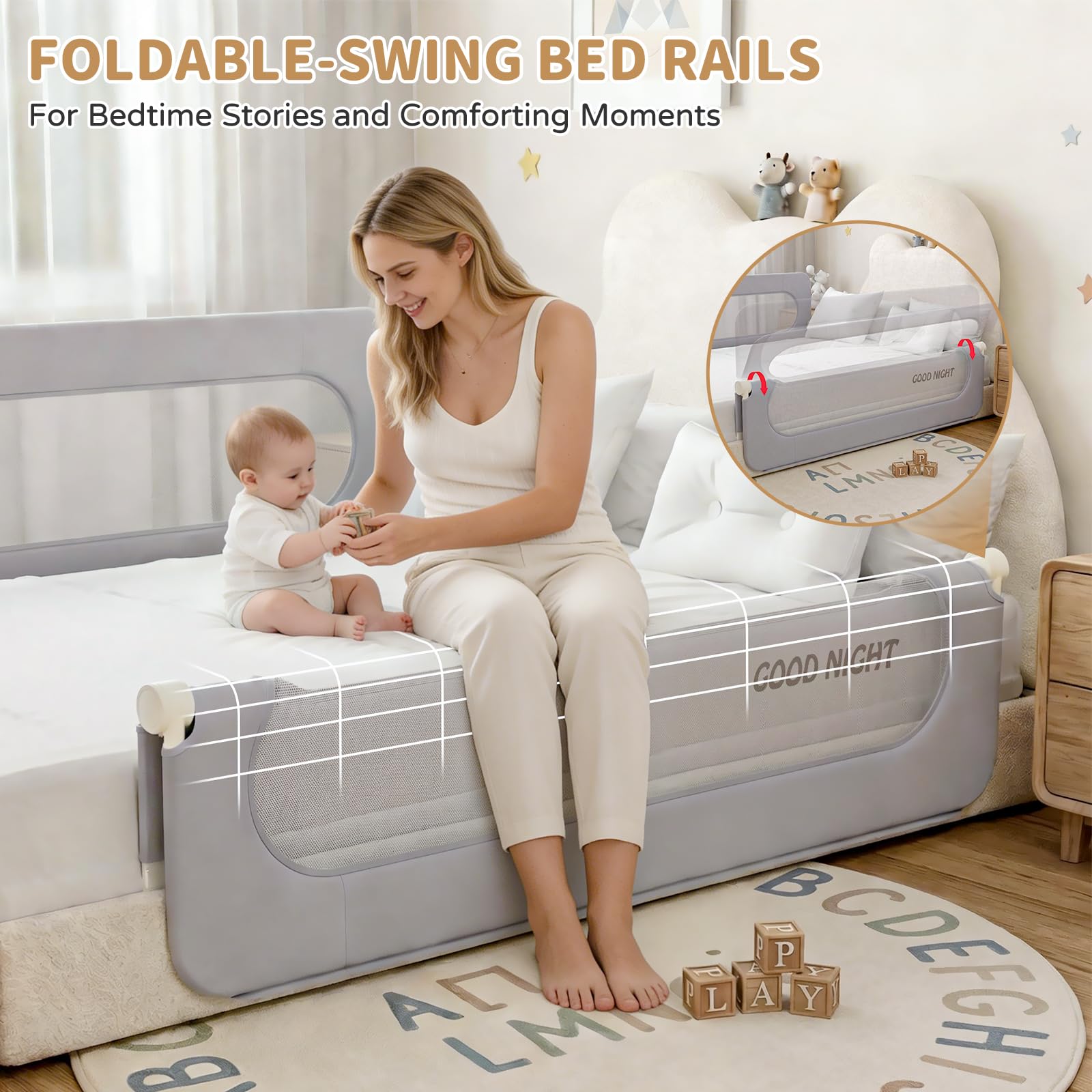 Toddler Bed Rails for Baby, Foldable Bed Rail for Toddlers, Portable Baby Bed Rails Guard Bumper for Twin, Queen, King, Full Size Beds (1 Side:70.8"(L)) - 3