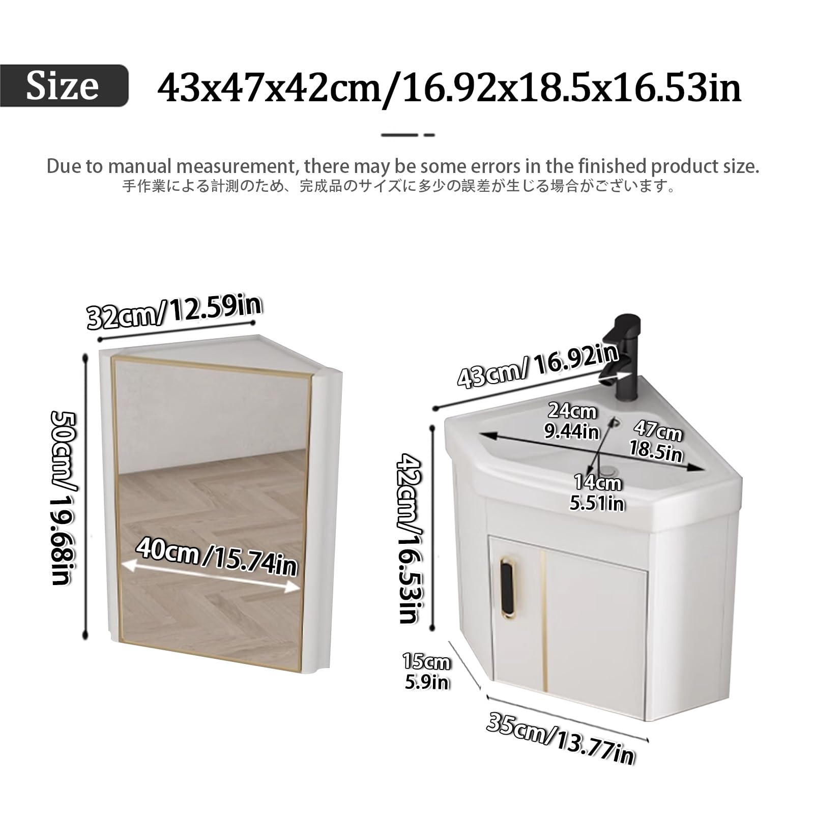 Eckwaschbecken-Set Waschbecken Waschtisch Badezimmer Mini Waschbecken Schrank Mit Spiegel Keramik Eckwaschbecken Waschtisch Gäste WC Waschbecken Wandmontage Mit Überlauf
