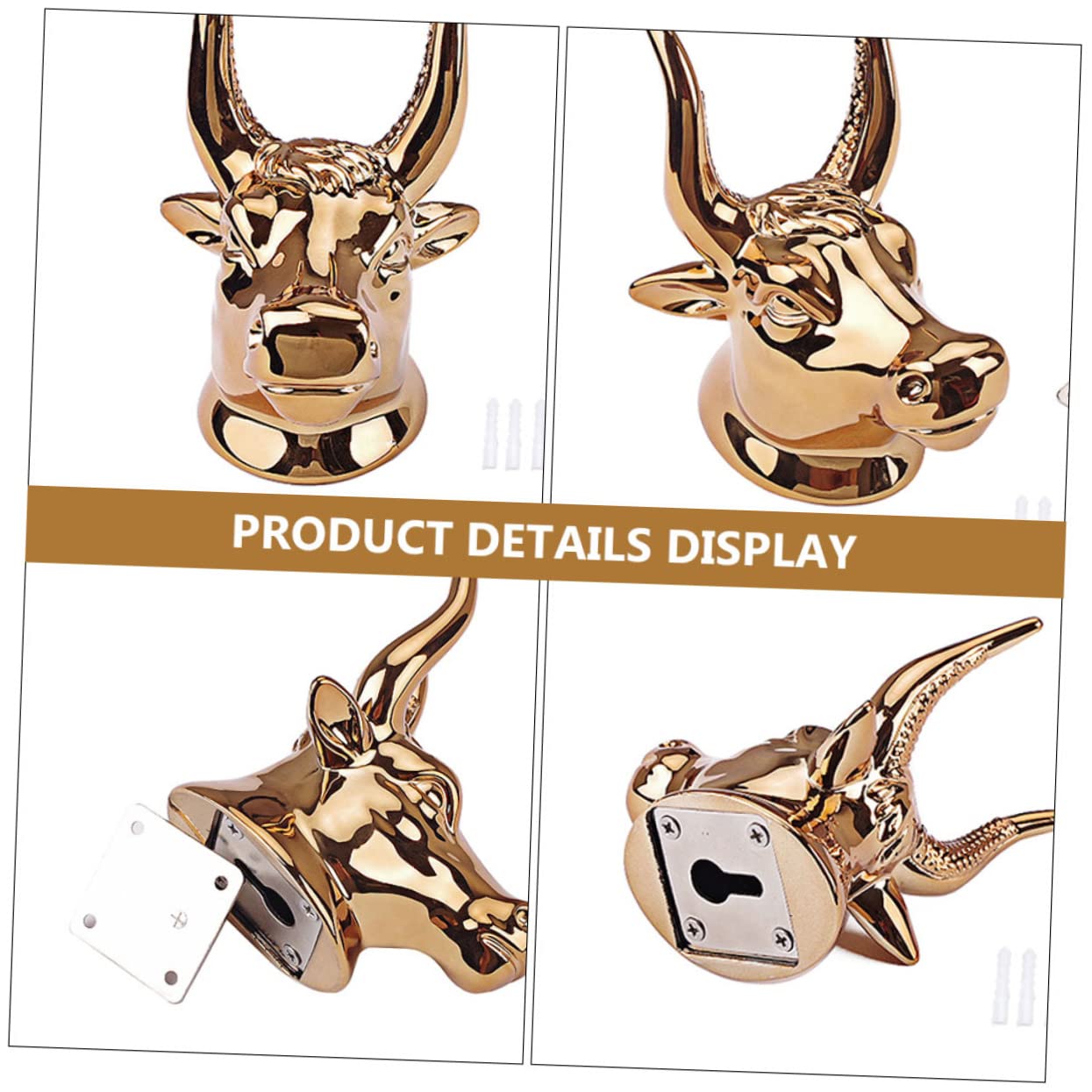 Gancio per Chitarra da Muro in Acciaio Oro, Bull Head | Supporto a Parete per Storage, Installazione Semplice, Soluzione Pratica e Stabile per Strumento