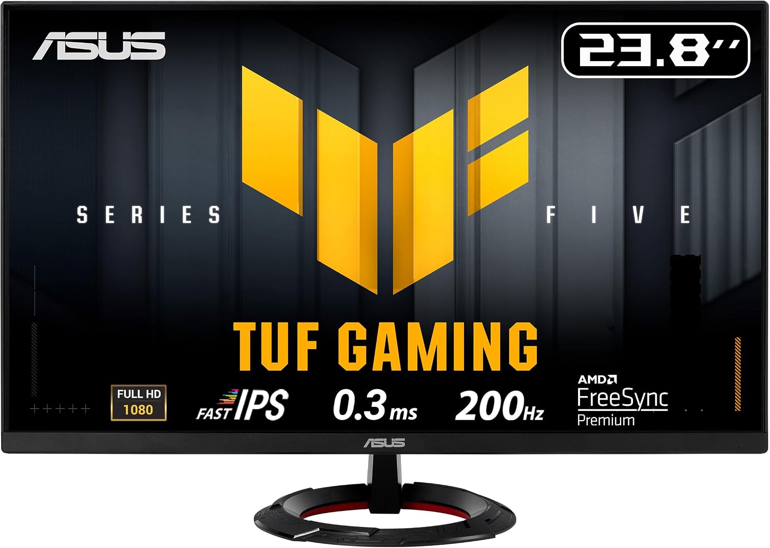 ASUS TUF Gaming VG249Q5R Monitor de 23,8 Pulgadas, Full HD (1920 x 1080), 200 Hz, Fast IPS, ELMB, 0.3 ms GTG (mín), Altavoz estéreo, DisplayWidget Center, AI Visual 3