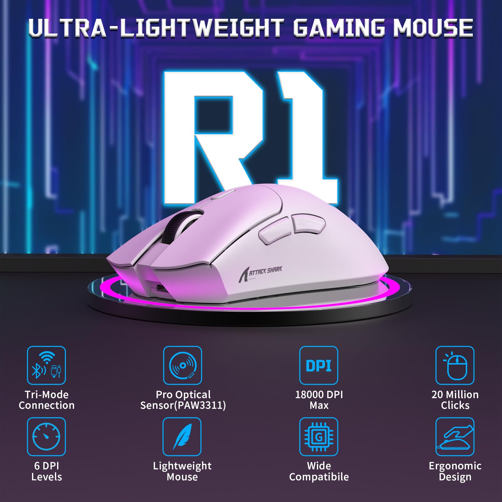 MAMBASNAKE x ATTACK SHARK Clavier Et Souris De Jeu Filaires, 59g Souris Sans Fil Superlight PAW3311, Mini Clavier Magnétique à Déclenchement Rapide 65% Avec Câble Spiralé 8Khz, QWERTY Pour PC -Blanc