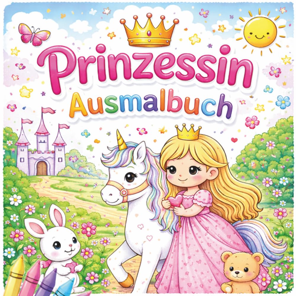Prinzessin Ausmalbuch für Kinder ab 3 Jahren: 40 zauberhafte Motive mit Prinzessinnen, Einhörnern & Tieren