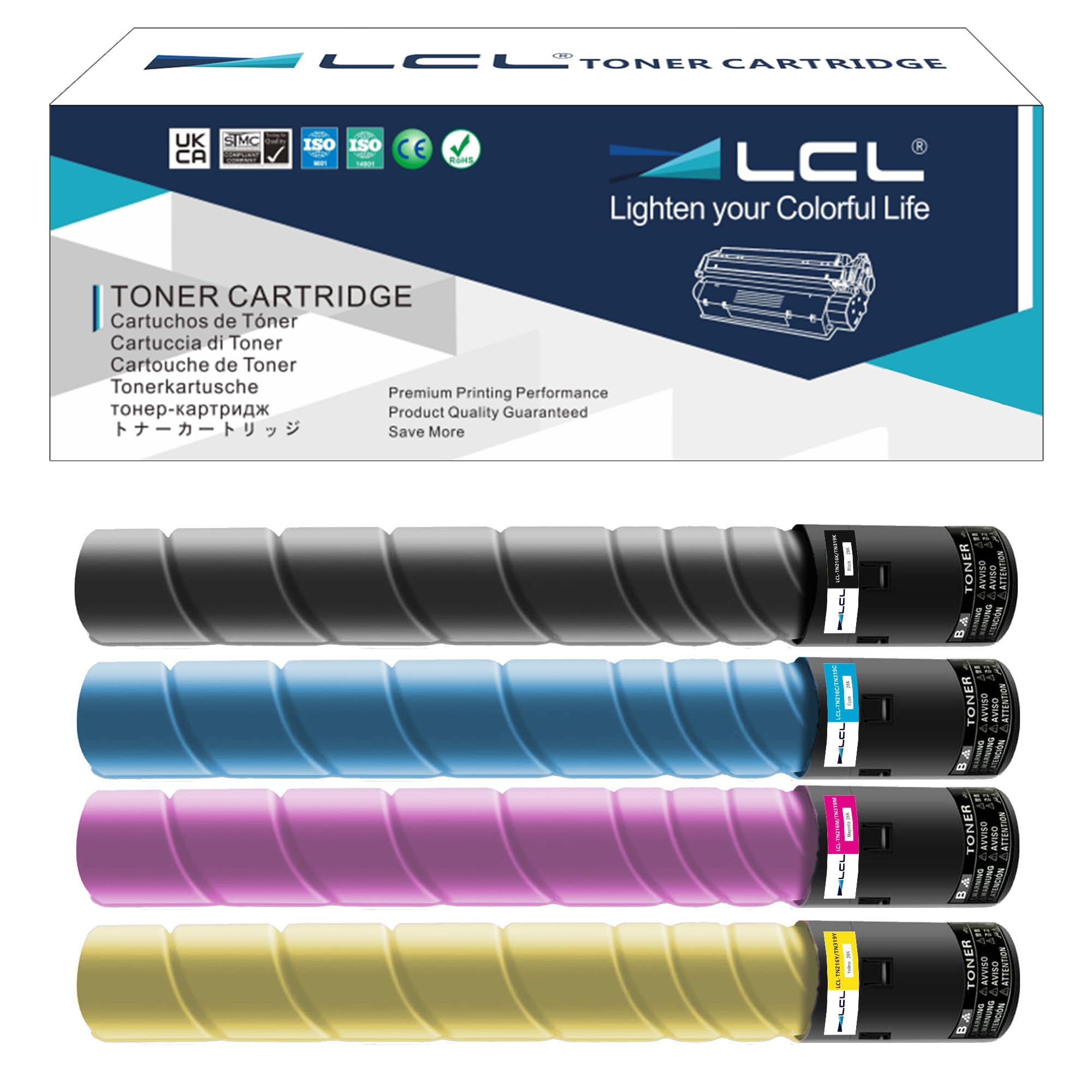 LCL TN216 TN319 Toner Cartridge Compatible Replacement for Konica Minolta Bizhub TN216 TN-216 TN216K TN216C TN216M TN216Y TN319 TN319K TN319C TN319M