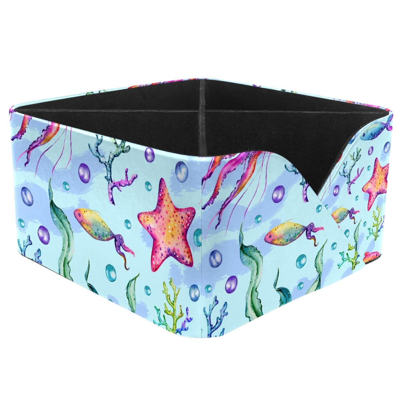 KengjuTesu Bubbles Jellyfish and Starfish Desktop Organizer Pen Holder, Rectangular Pencil Cup for Office, Study and Makeup Stations