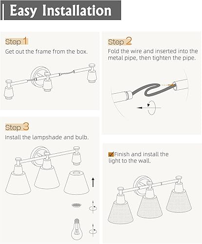 Miniatura 2 de FEMILA 4FG59B-3W - Lámpara de tocador de baño, moderna lámpara de baño de 3 luces con acabado de pantalla de metal martillado, lámpara de pared azul