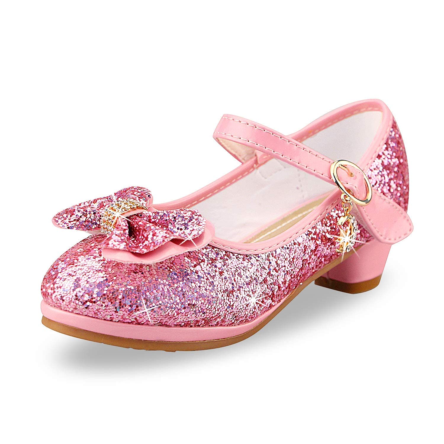 Girls Princess Shoes Sequins Sweet Bows High Heels Wedding Party Dress Shoes Dance Bright Diamond Cosplay Christmas Festival Shoes Pink Blue Purple Gold Silver
