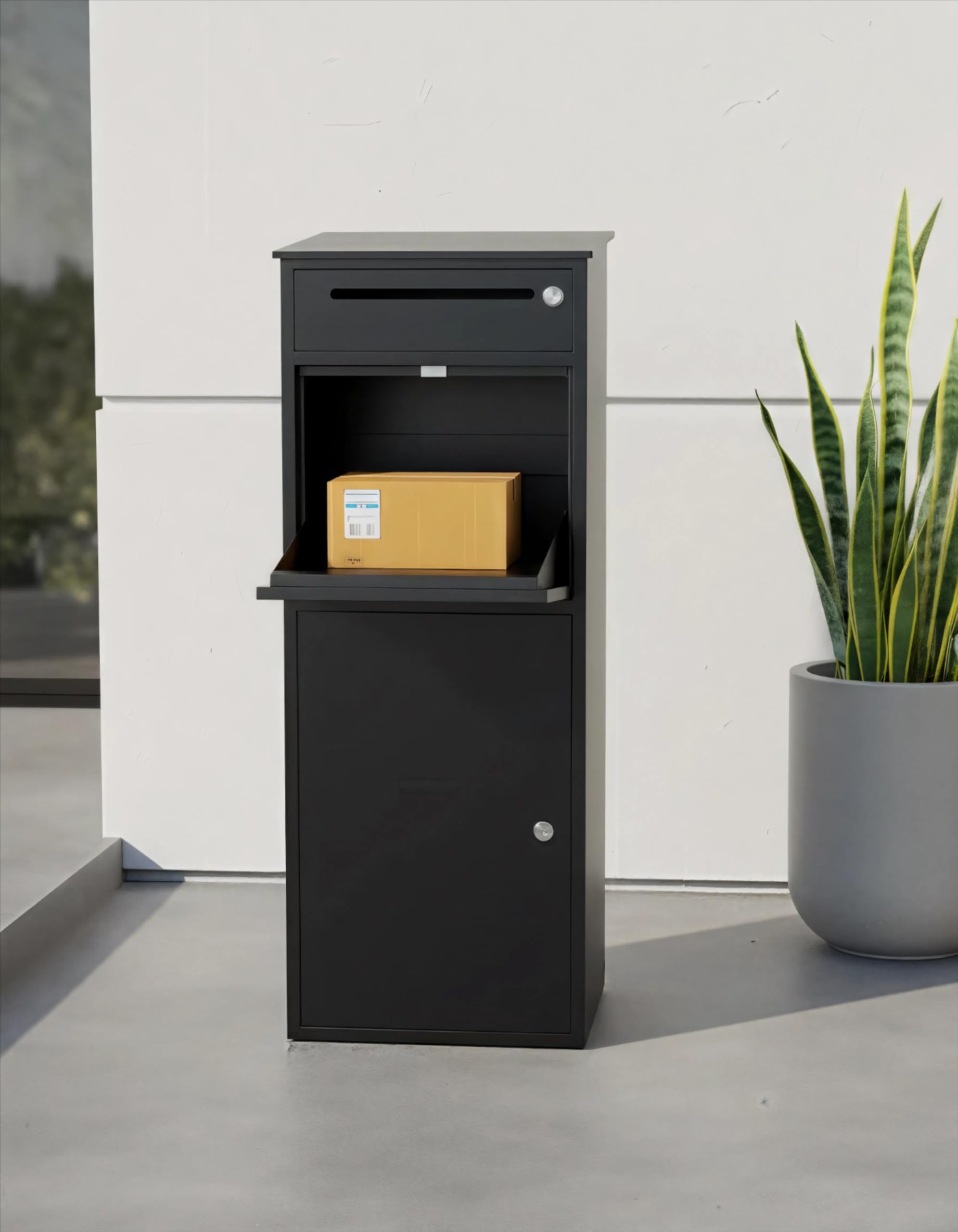 Paketbox, XXL Briefkasten mit Paketfach, Standbriefkasten Abschließbar & Wetterfest, Verzinkter Stahl Postkasten für Pakete, Anthrazit, Sicher draußen für Briefe & Pakete