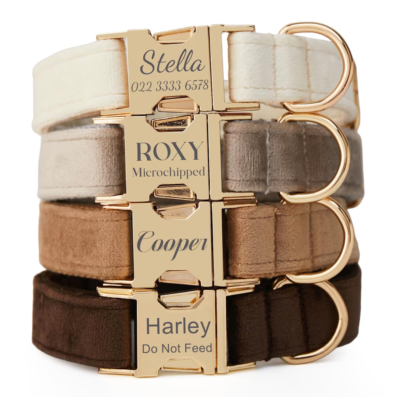 Personalized Velvet Dog Collar with Name & Phone, Multi-Color Options, Metal Quick-Release Buckle, Soft & Stylish (Style-B)