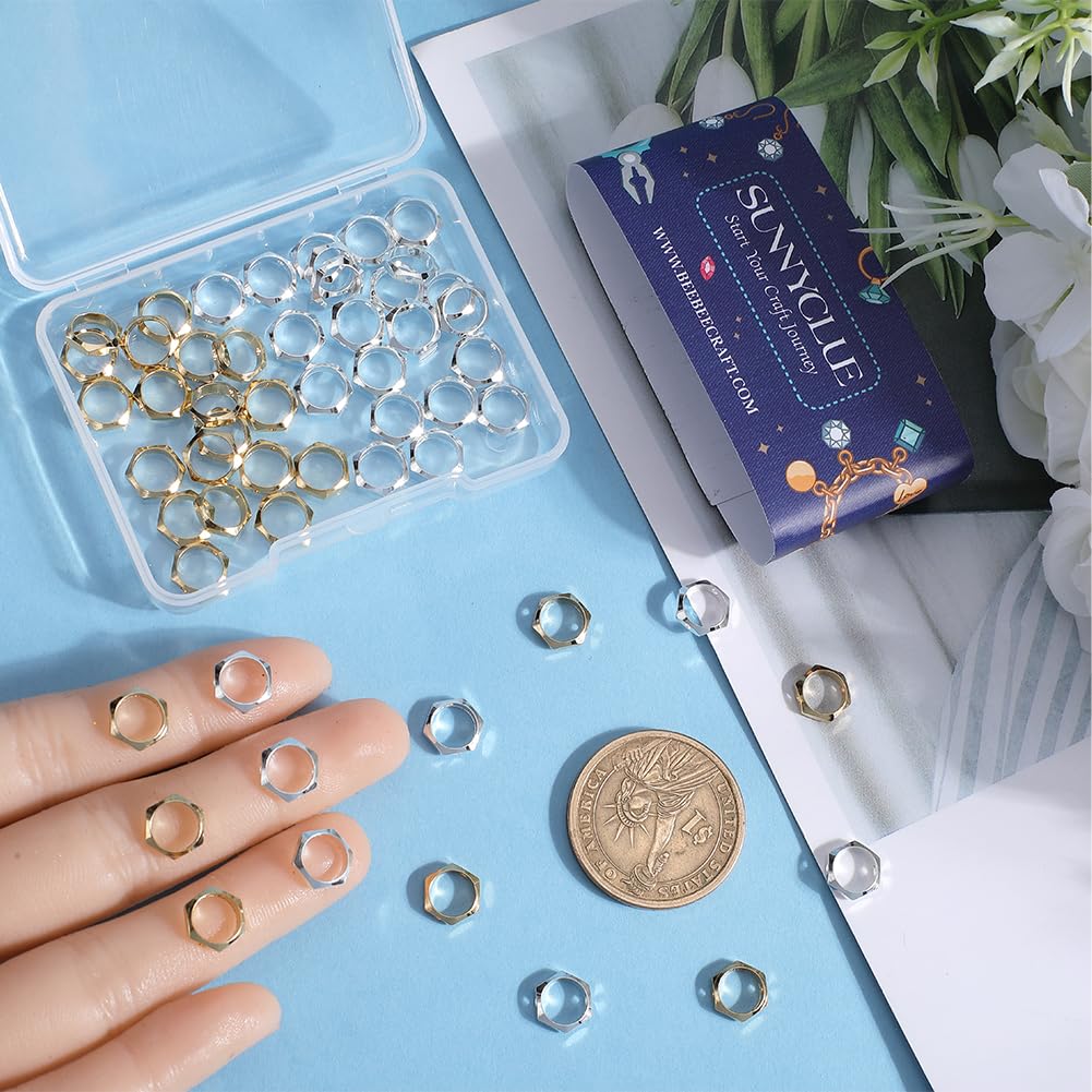 SUNNYCLUE 1 Box 60Pcs Brass Bead Frames Silver Spacer Bead Frame Hexagon Hollow Metal Brass Small Real 24K Gold Plated Spacer Beads Frame for Jewelry Making Beads Supplies DIY Necklace Bracelet Women - Image 3