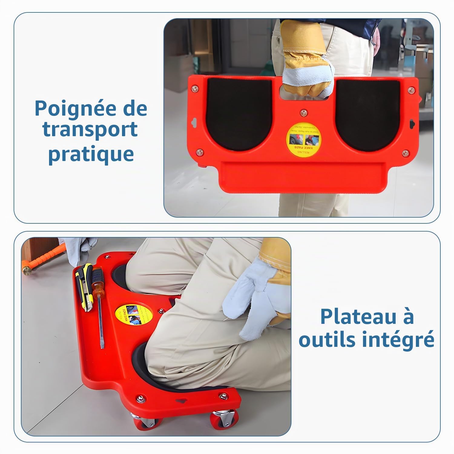 Tissting Genouillère Roulante avec 5 Roulettes, Capacité 113 kg, 50x25.5cm, Mobilité pour Mécaniciens, Coussinets de Protection pour Plancher, Travaux Auto, Jardinage, Bricolage, Transport
