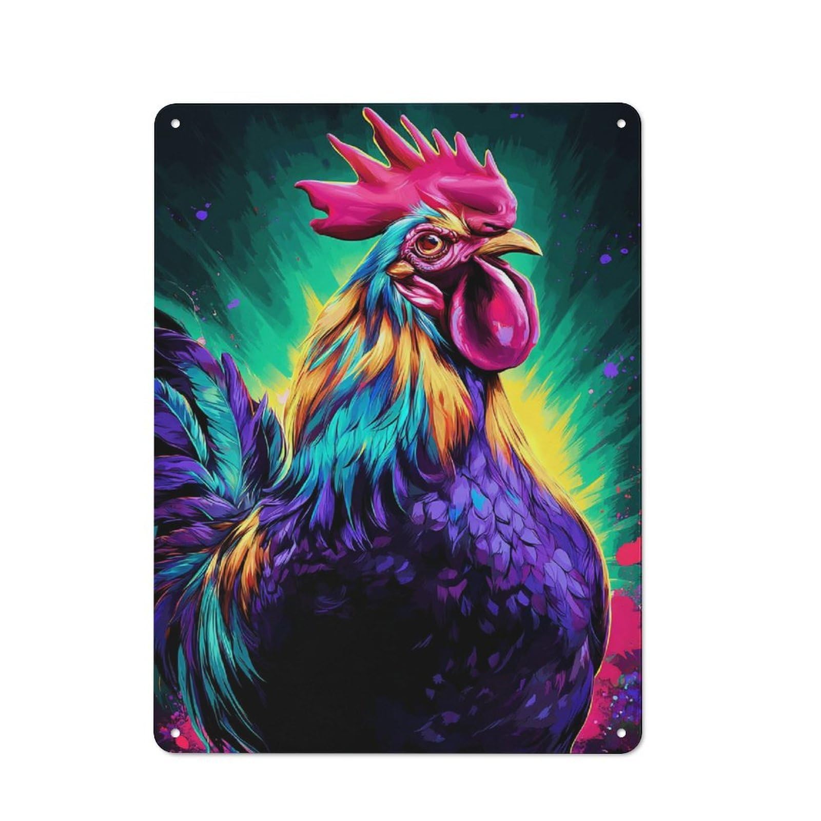 Junmoney Colorful Rooster Artwork Office Metal Sign With Design 40X30cm, Classic Study Room Decor For Office, Study, Studio Or Hallway
