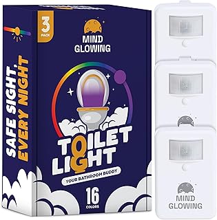 Mind-Glowing Toilet Light with Motion Sensor - Toilet Bowl Night Light (3 Pack) with 16 Color Changing LED, 5 Stage Dimmer...