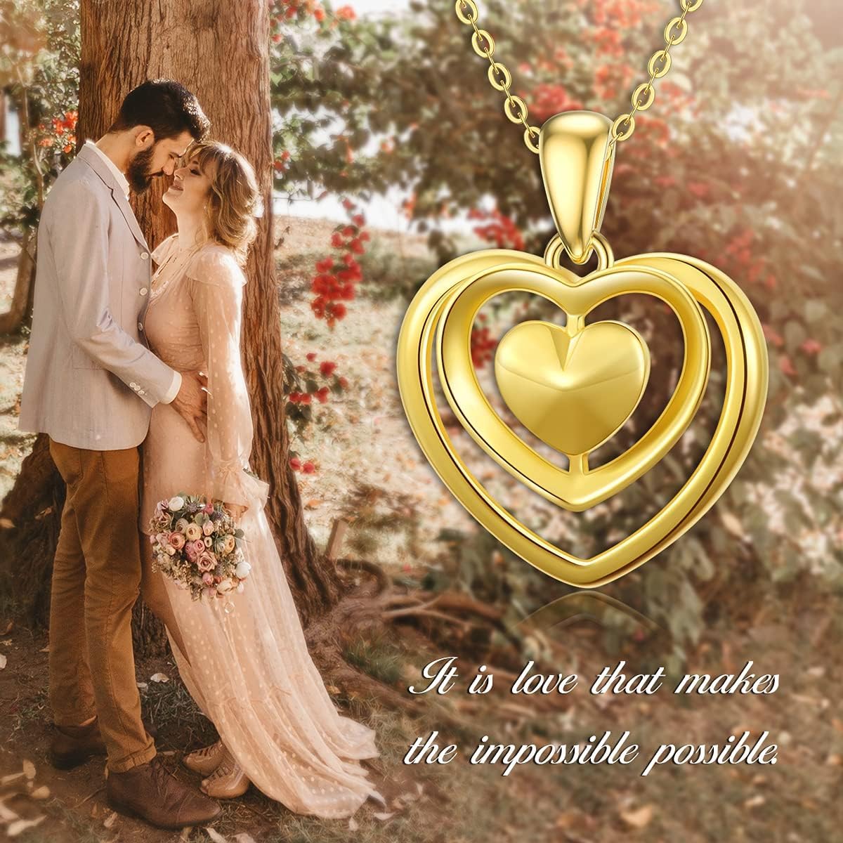 SISGEM 18K Real Gold Heart Necklace for Women, Simple Yellow Gold Double Love Hearts Pendant Jewelry Anniversary Christmas Gift for Her, Mom, Wife 18"