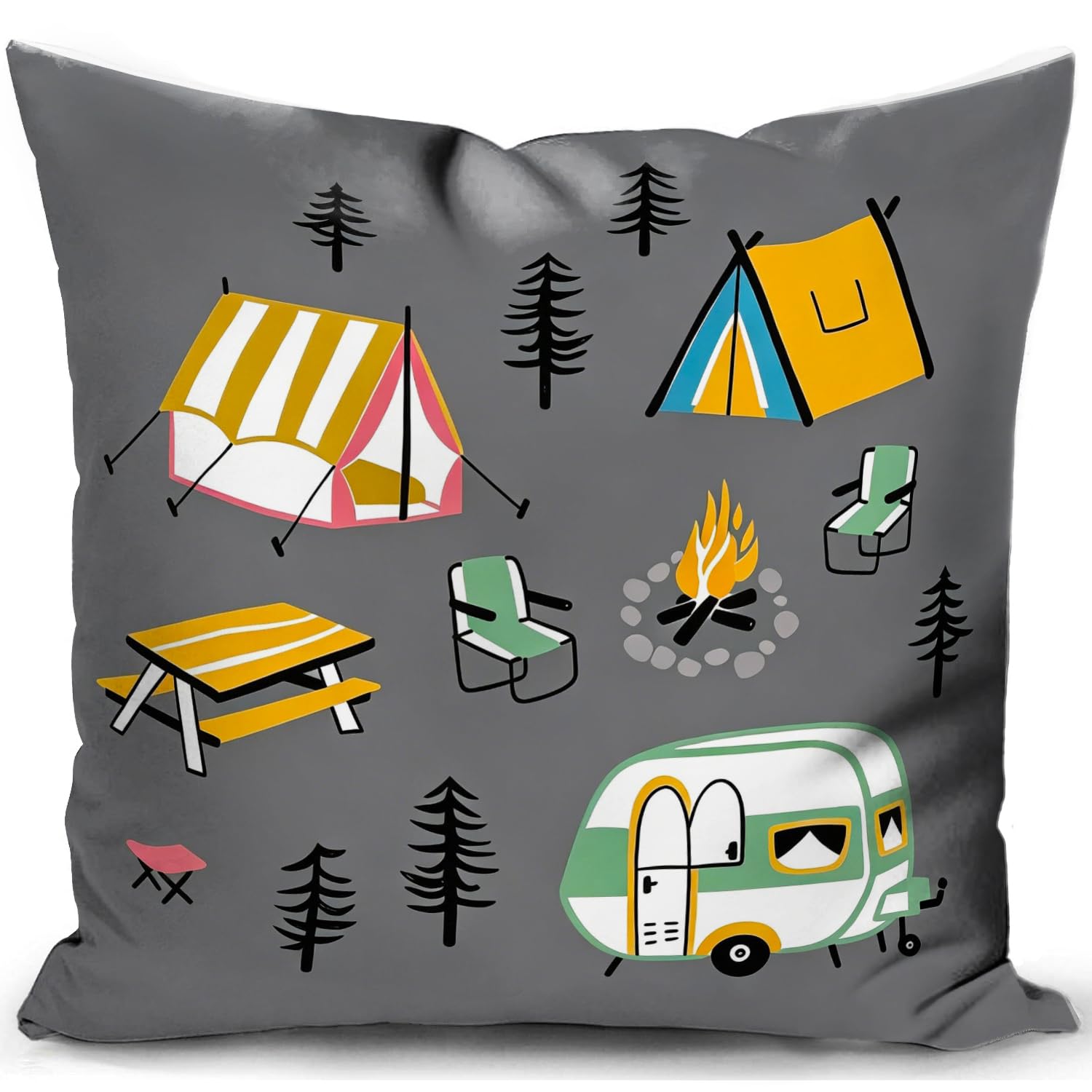 KUNQIAN Campervan Accessories UK Motorhome Caravan Gadgets Decor Cushion Cover Camping Pillow Holiday Decorations Camper Sofa 18"x18"(45x45cm) Grey