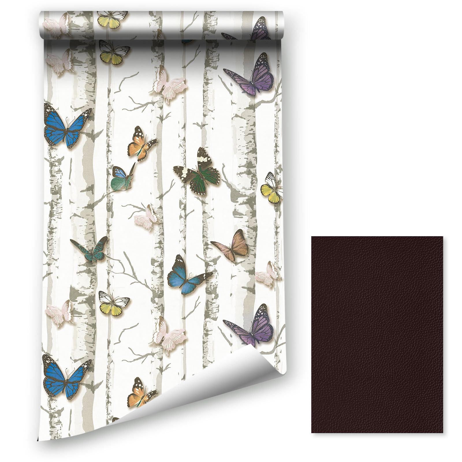 Peel and Stick Wallpaper, 44.5x700CM Floral Plants Birds Butterflies Contact Wallpaper Landscape Self-adhesive Wallpaper Removable Vinyl Film Room Wall Furniture Covering with Leather Repair Patch