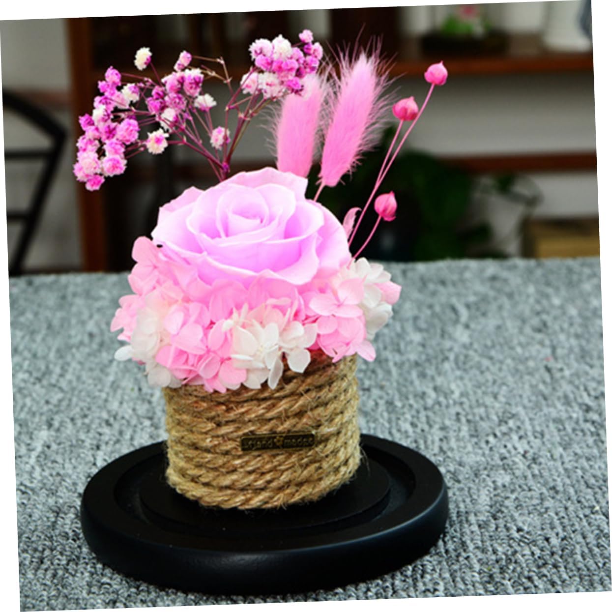Amosfun Romantic Preserved Rose Glass Dome Creative Pink Floral Decoration for Valentine Day Weddings Anniversaries Mother Day and Special Occasions