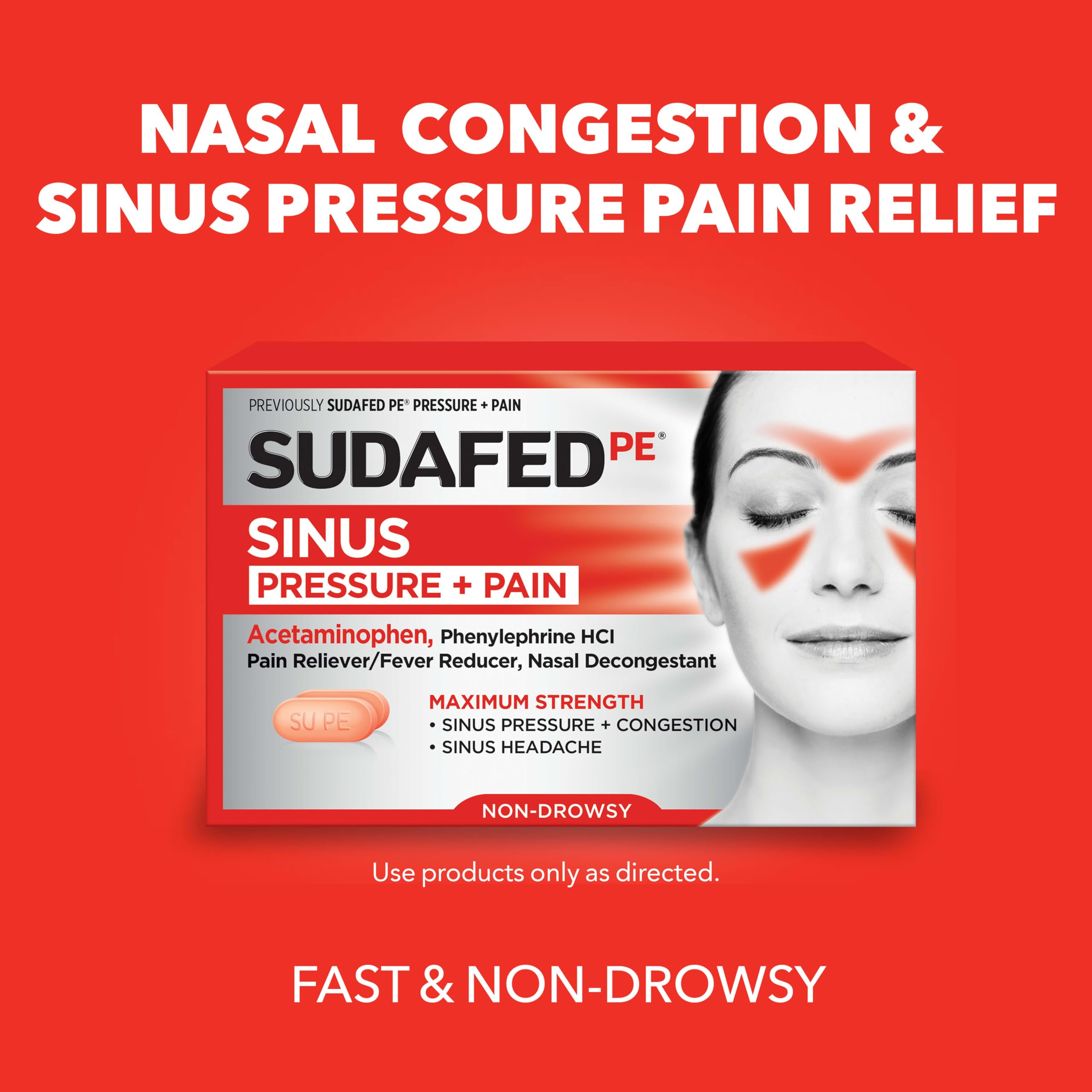 Sudafed PE Sinus Pressure + Pain Relief Tablets, Non-Drowsy, 24 Ct — Amazon image 2