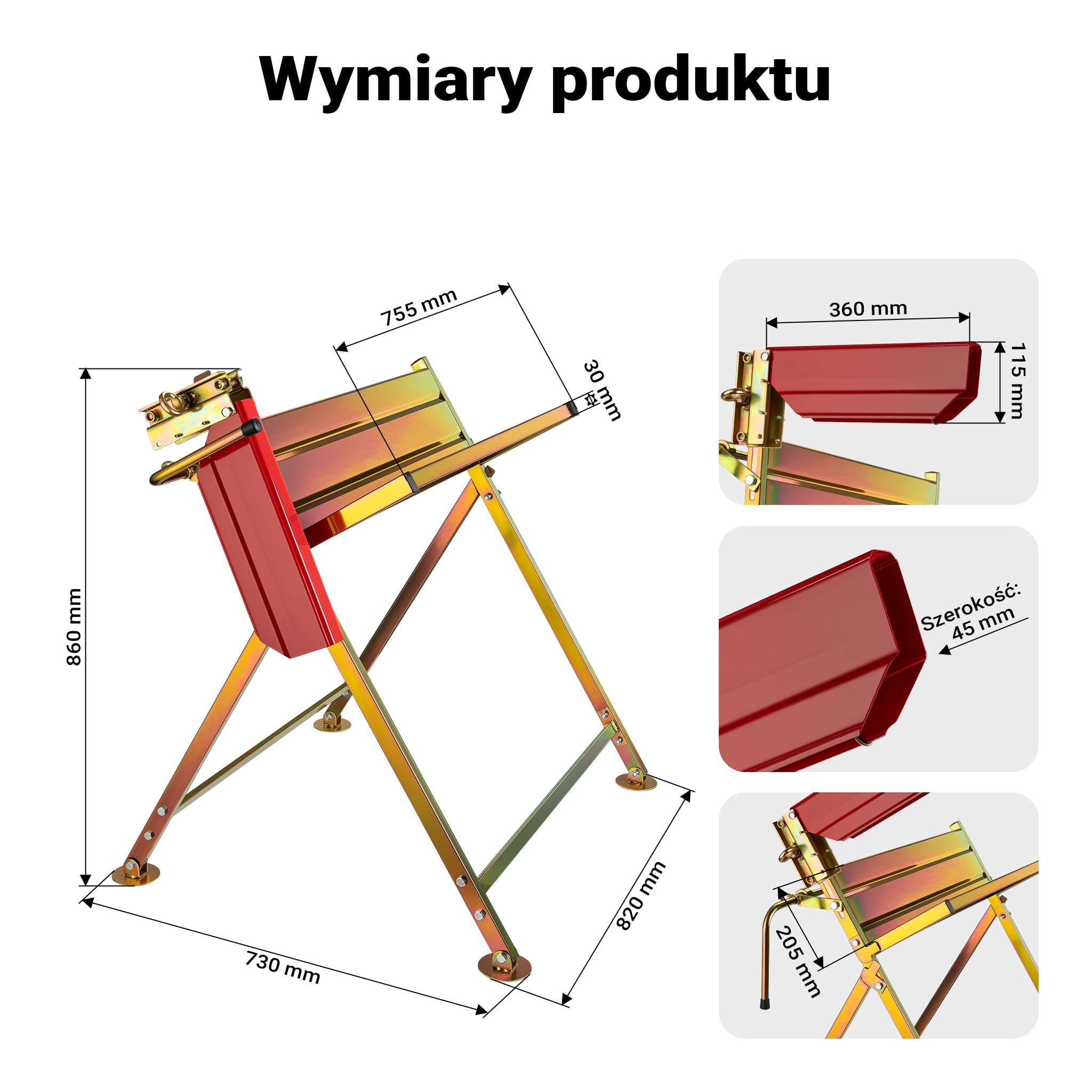 Wiltec Składany stojak do cięcia drewna z uchwytem na piłę 88x71x96 cm, stabilny koziołek ze stali ocynkowanej, kobyłka do drewna opałowego do 120 kg