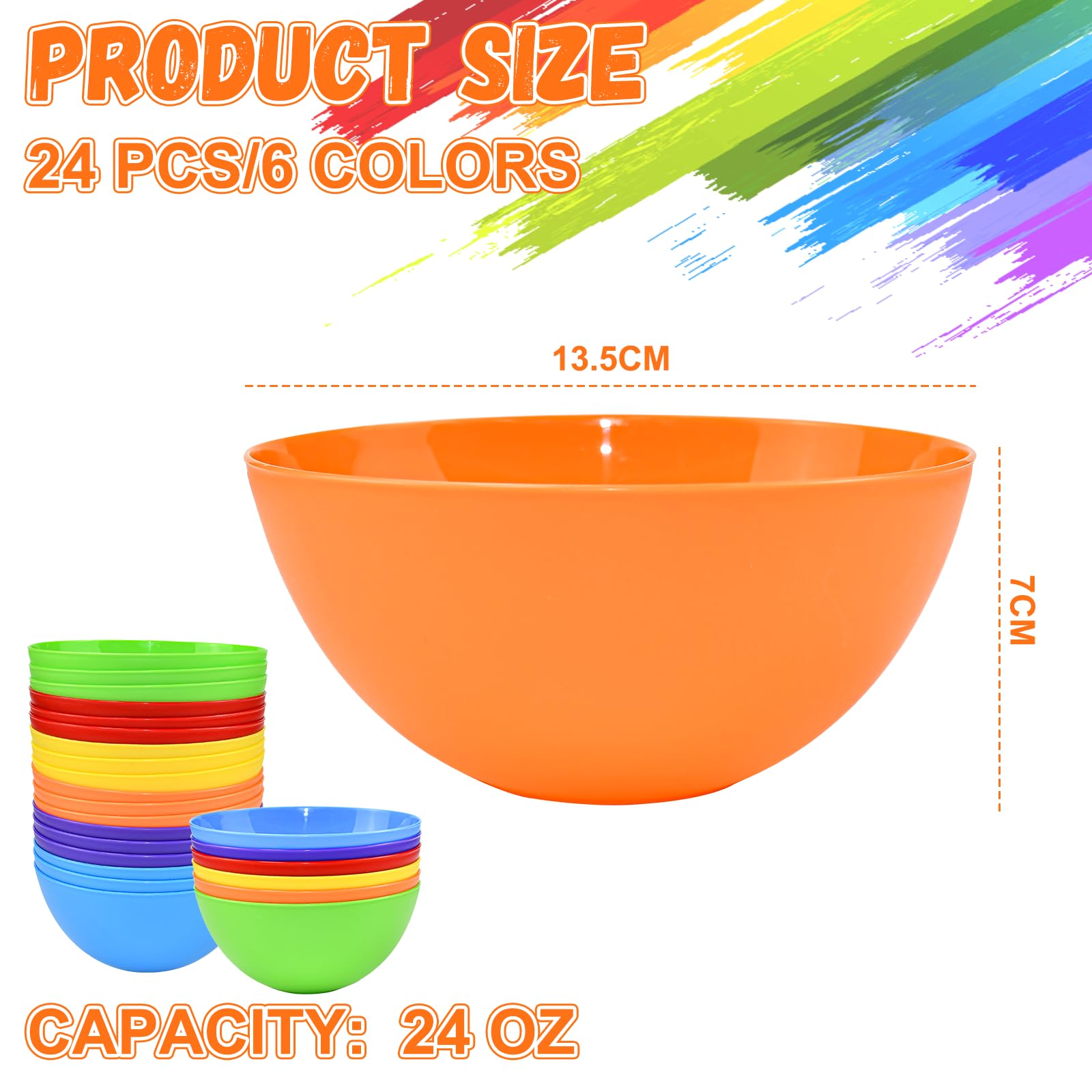 HEKOBAG 24 Pz Ciotola in Plastica Riutilizzabile 709ml - 6 Colori per Cereali, Insalata, Pasta, Frutta, Riso - Senza BPA
