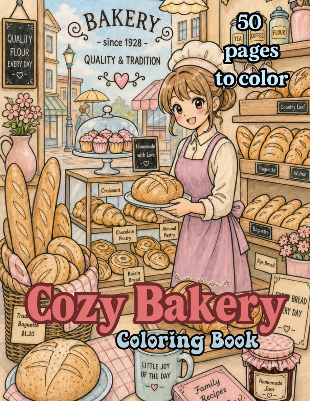 The Cozy Bakery Coloring Book: An Adult Coloring Book Filled with Rustic Bakeries, Homemade Treats & Comforting Scenes