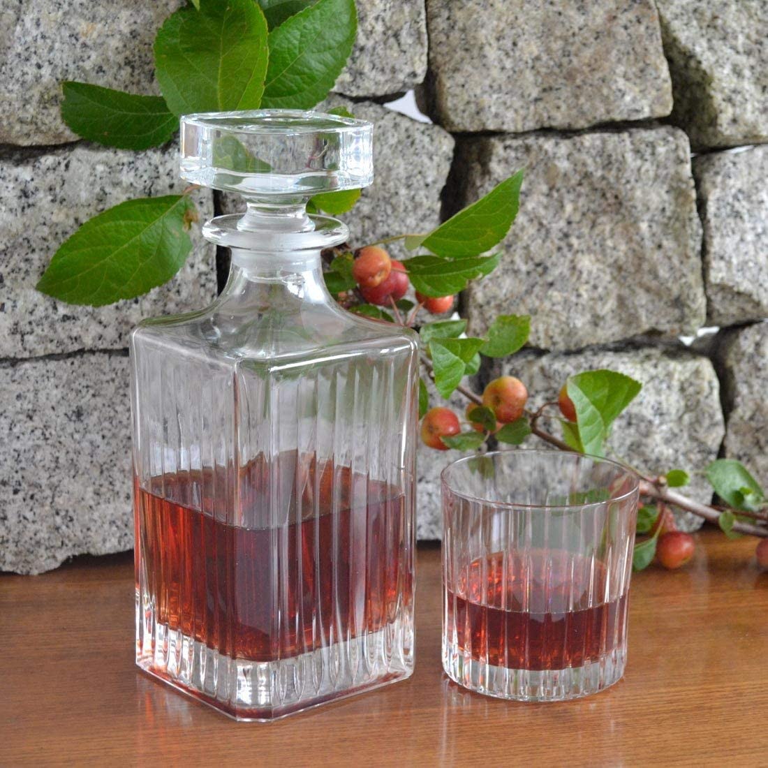 Karafka do whisky i kubek zestaw 7 szt. - szklanka - do whisky, alkoholu, szkockiej, burbona - 700 ml kwadratowa karafka z 177 - 297 ml podwójne staromodne kubki - firmy Barski - wyprodukowano w Europie