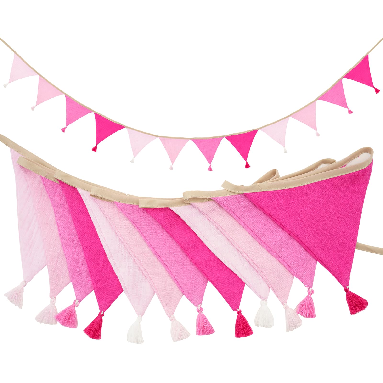 G2PLUS Fabric Bunting Banner with Tassel, 12PCS Double Sided Cotton Bunitng