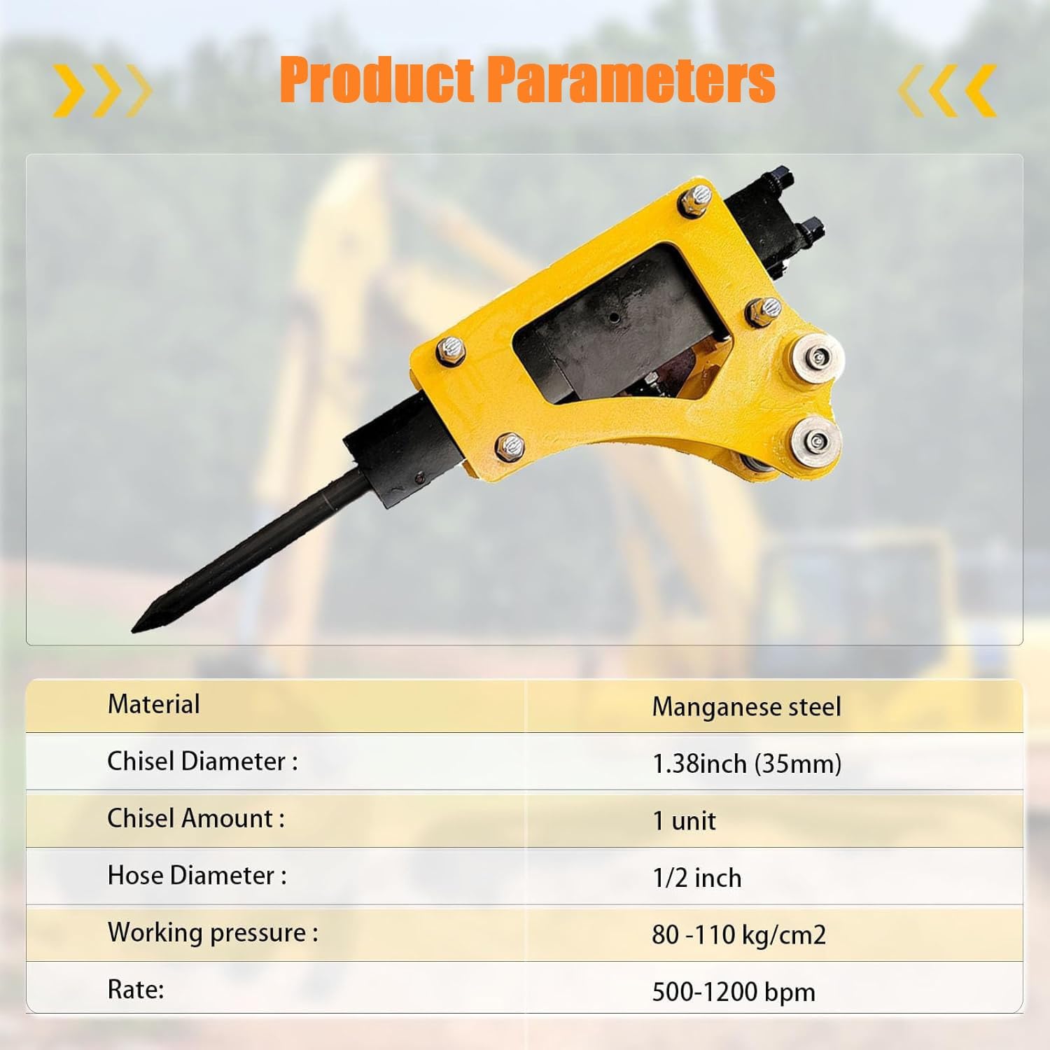 Mini escavatore con martello demolitore idraulico da 0.6-1 tonnellate, piccolo accessorio per demolizione calcestruzzo, strumento di perforazione per legno, pietra e cemento.