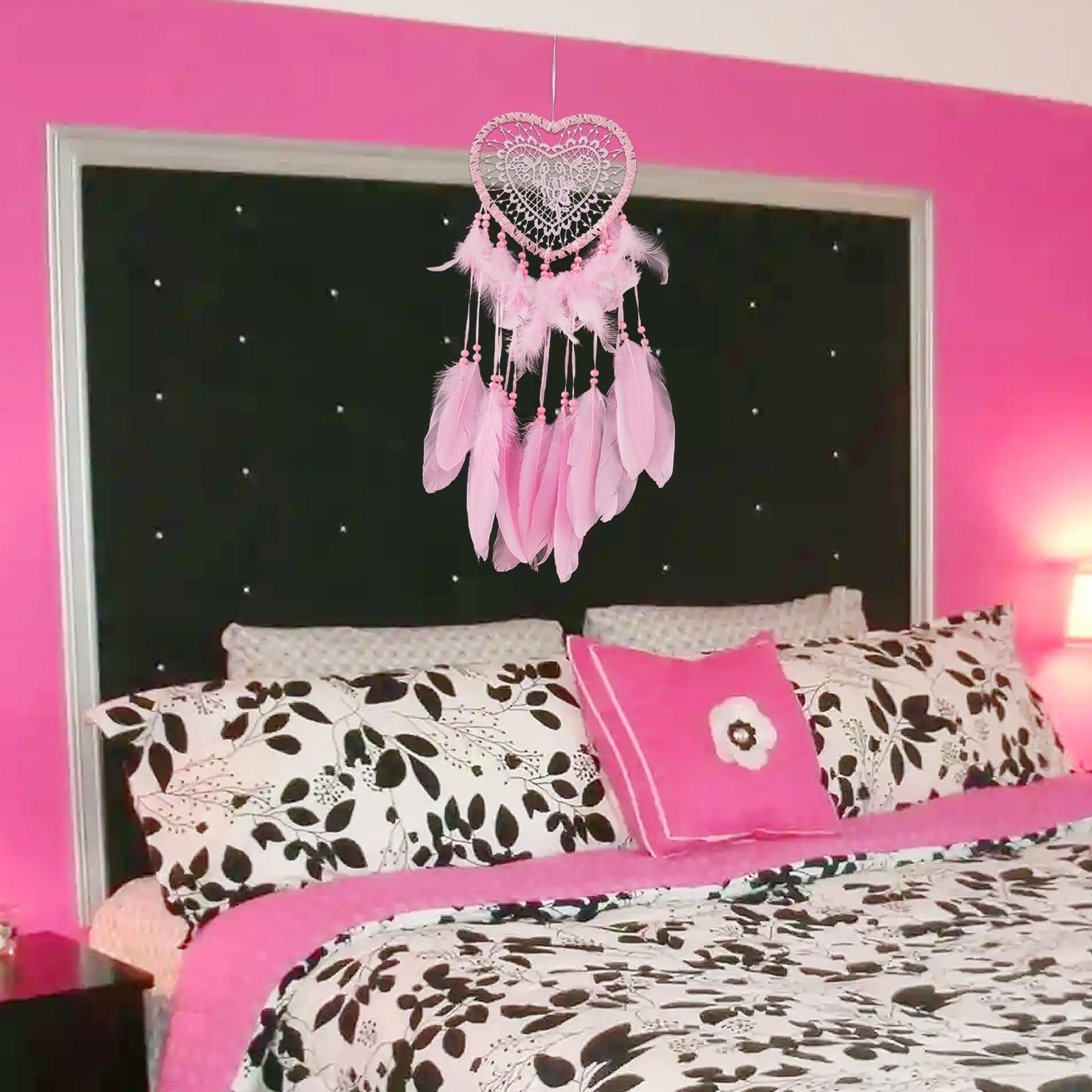 JSTHHTT 2 Pezzi Acchiappasogni con Piuma, Acchiappasogni con Pizzo Intrecciato, Realizzato a Mano Dream Catcher, per Ragazze Camera da Letto Casa Parete Decorazione Matrimonio Regalo