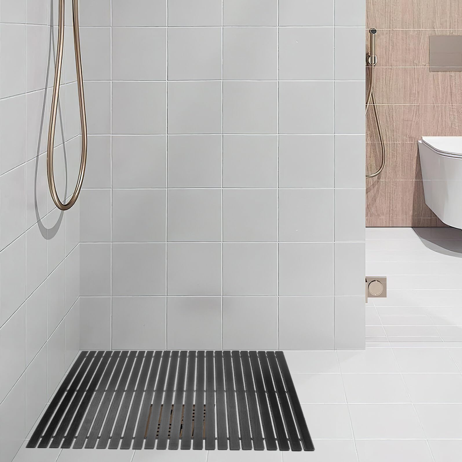 Bambusmatte Bad rutschfest Bambus Fußpolster Verschleißfest Naturstil für Badezimmer Dusche Teppich mit Anti Rutsch Beschichtung