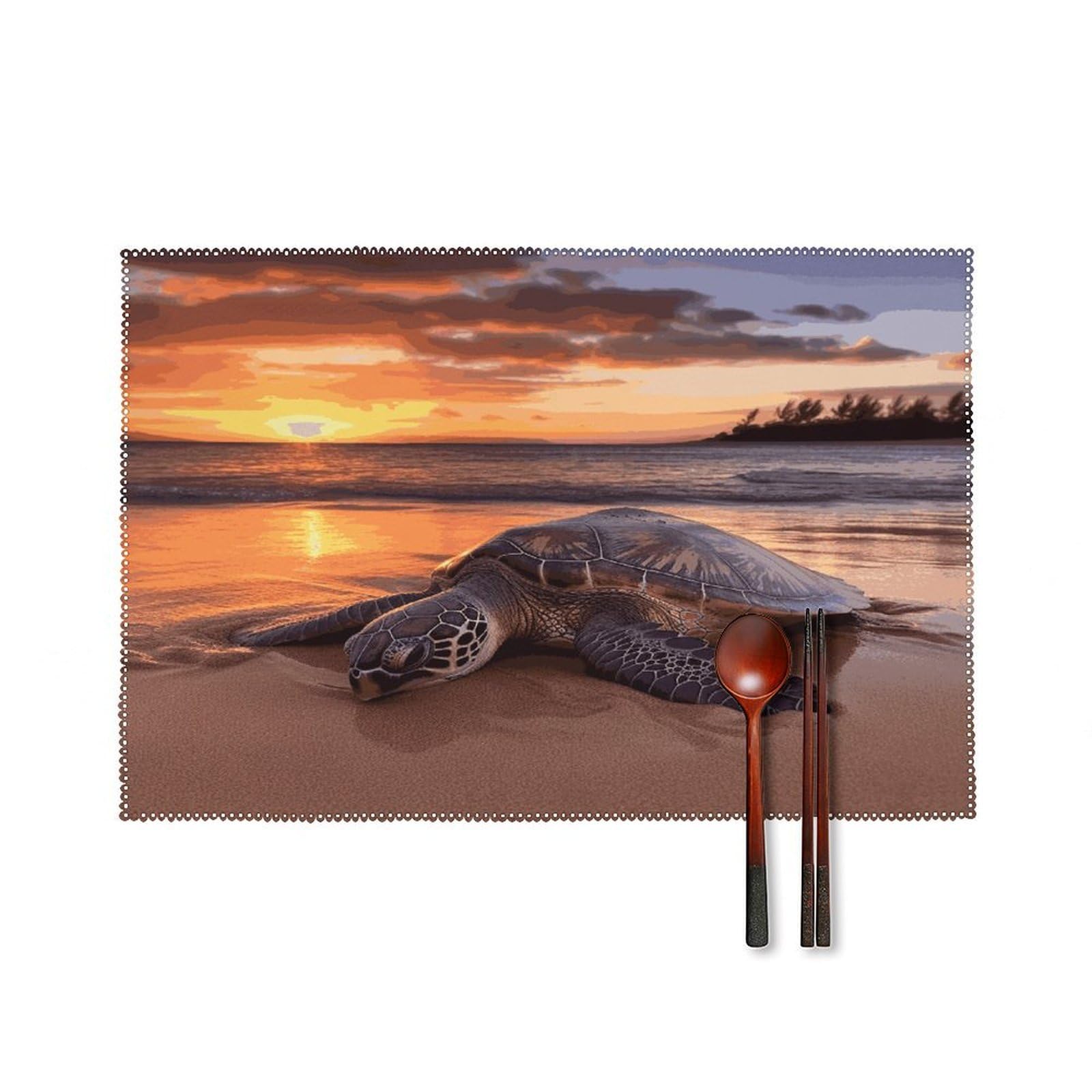 Sea Turtle Sunset Placemats Set of 4 Canvas Place Mats Non-Slip Heat Resistant Table Mats Washable Waterproof Placemat Wipeable Tablemats for Kitchen Dining Decor Place Mat