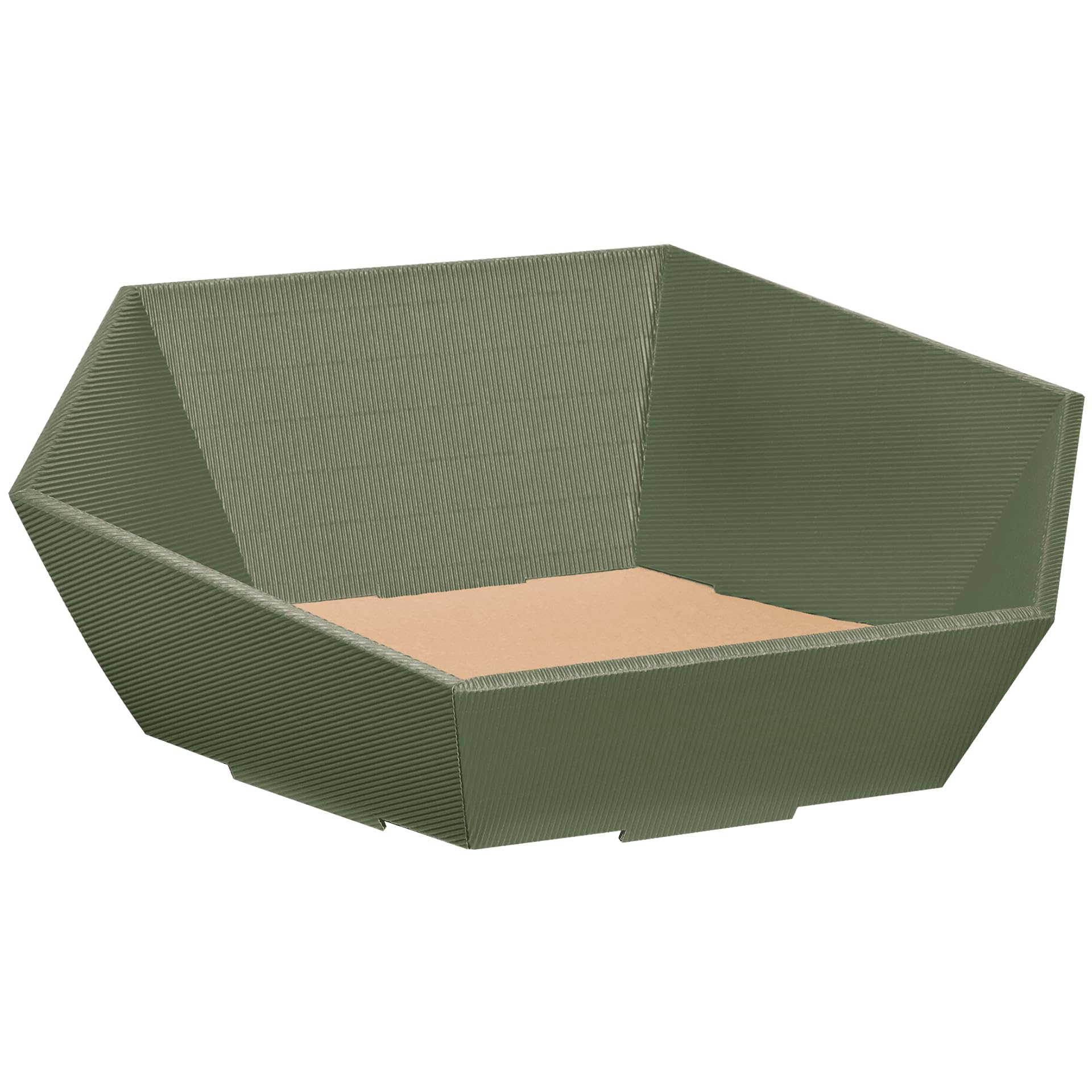 [BOXXCO] 25 Stück Präsentkörbe Sechseckig Wellenstruktur Oliv Groß Ø 415 mm Maße 313x301x84-139 mm