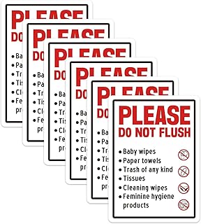 6 Pcs Please Do Not Flush Stickers, Do Not Flush Feminine Products Wipes Sign Toilet Paper Towel Signs Do Not Flush Bathroom Etiquette Sign for Public Restroom Reminder Stickers