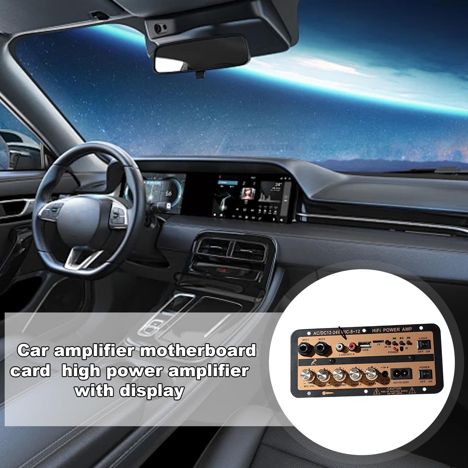 Hochleistungsverstärkerkarte, Auto-Leistungsverstärkerkarte, Stereo-AMP-Modul 12 V und 24 V mit digitaler Anzeige | Kabellose Lautsprecherkarte mit Fernbedienung,