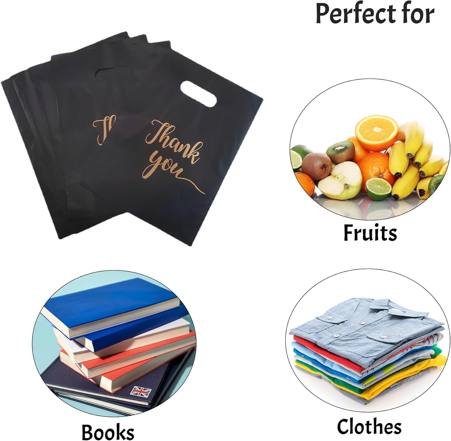100-200pcs Custom Plastic Shopping Bags with Logo, Personalized Glossy Boutique Bags with Die Cut Handles for Small Business, Retail, Trade Shows, Events, Parties (200)