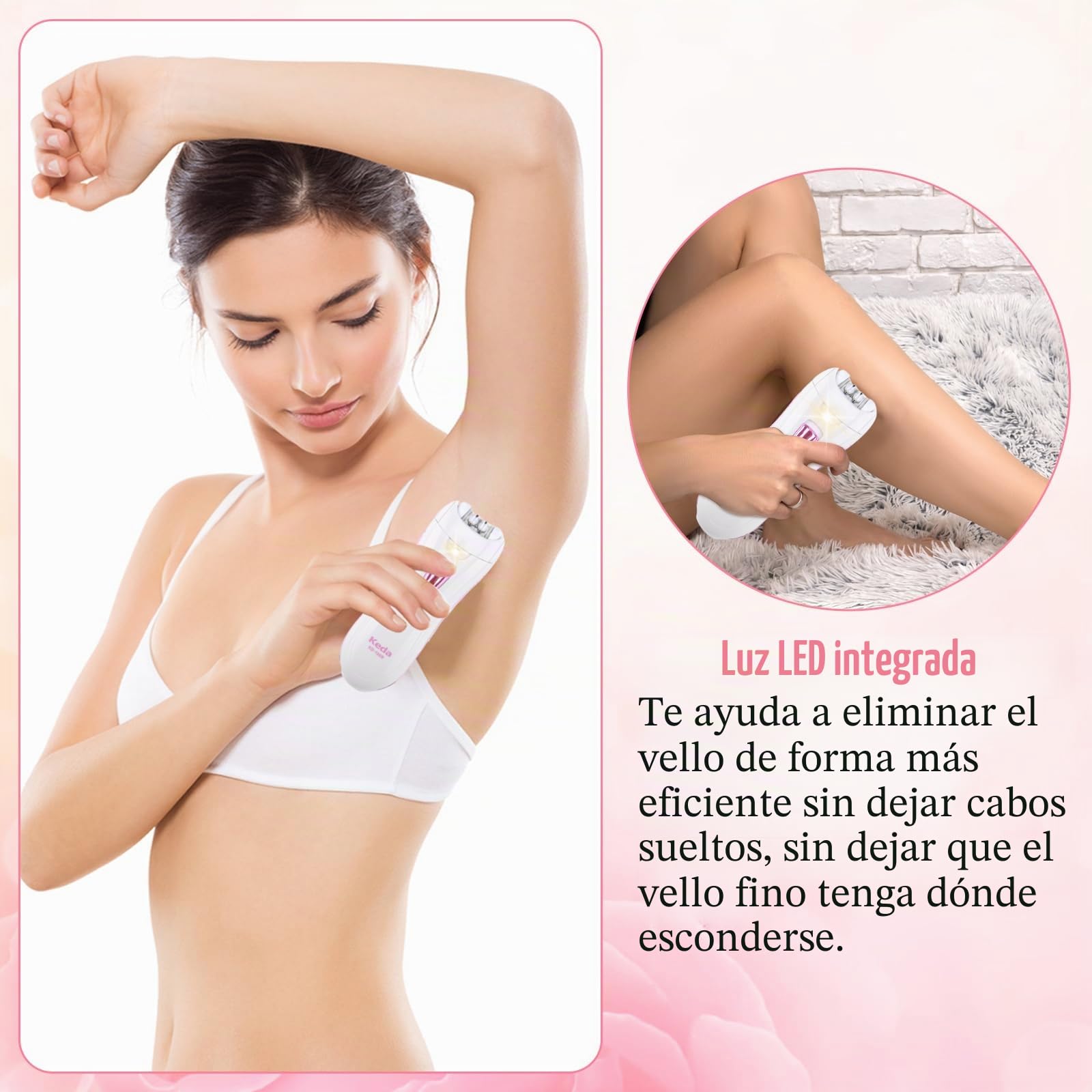 Depiladora, Depiladora Facial Para Mujer Depiladora Para Mujer Cara Depiladora Inalámbrica Para Vello Facial Con Luz LED Portátil Recargable Depiladora De Vello Facial Para Cara Bikini (USB charging)