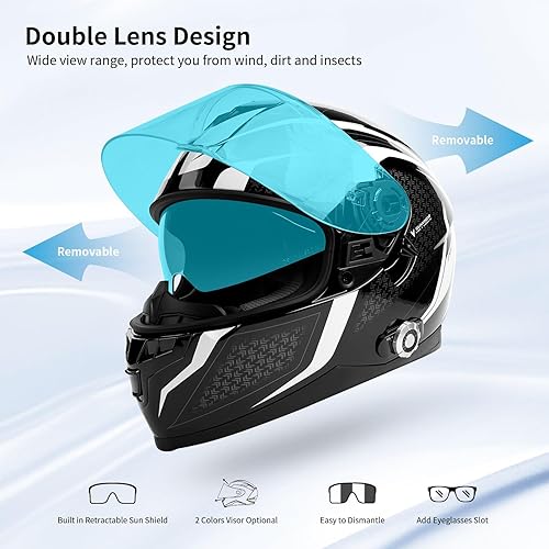 Miniatura 7 de Casco de motocicleta de cara completa FreedConn Bluetooth 5.0 con intercomunicador integrado de 2 vías, certificado DOT FMVSS-218, comunicación para